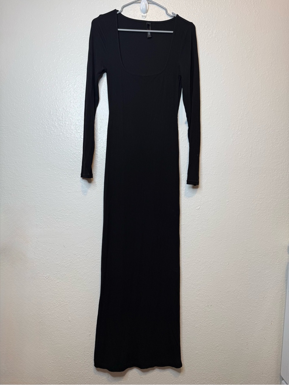 Skims Black Soft Lounge Long Sleeve Square Neck Maxi Dress Size Large Bodycon